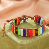 Bracelet Jaspe Chakras en Pierres Rectangulaires - Cadeau Bien-Être - Biloria