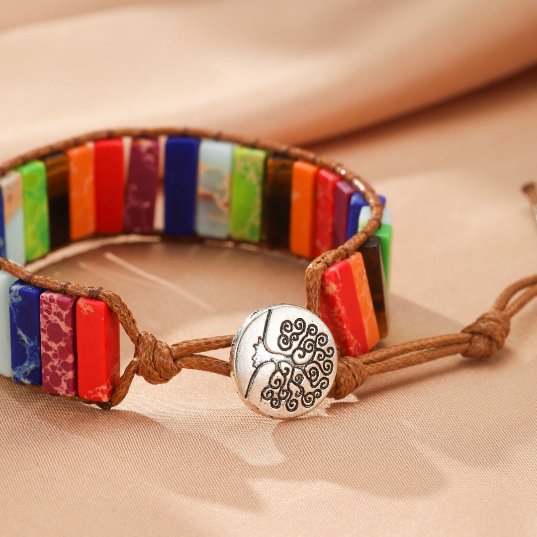 Bracelet Jaspe Chakras en Pierres Rectangulaires - Cadeau Bien-Être - Biloria