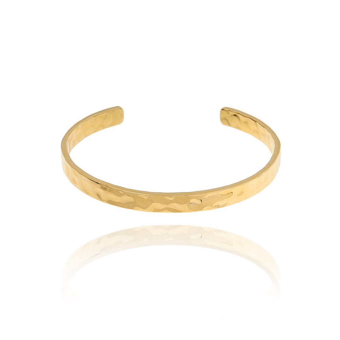 Bracelet Jonc Acier Inoxydable Doré Martelé - Bijou Énergie Solaire - Biloria
