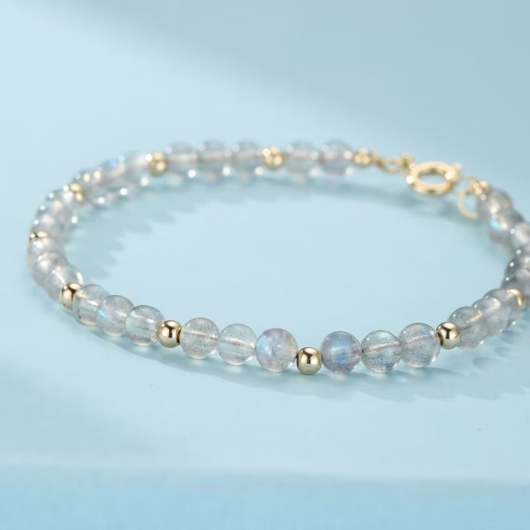 Bracelet Labradorite Laiton Plaqué Or 14K Protection Intuition - Biloria