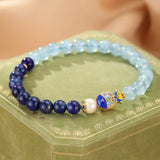 Bracelet Lapis Lazuli Aigue Marine Poisson de Bonheur 6mm - Biloria