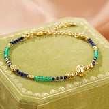 Bracelet Lapis-Lazuli et Jade Vert Main Protectrice Argent Plaqué Or - Biloria