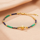 Bracelet Lapis-Lazuli et Jade Vert Main Protectrice Argent Plaqué Or - Biloria