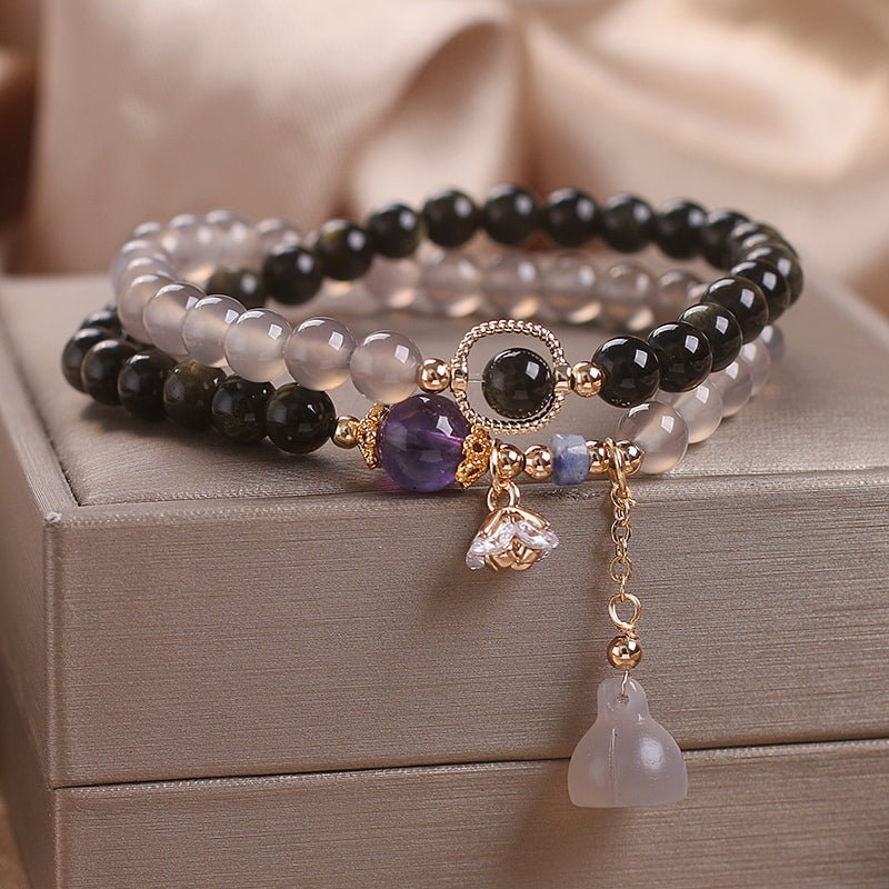 Bracelet Lotus Agate Obsidienne Double Tour Décoration Intérieure - Biloria