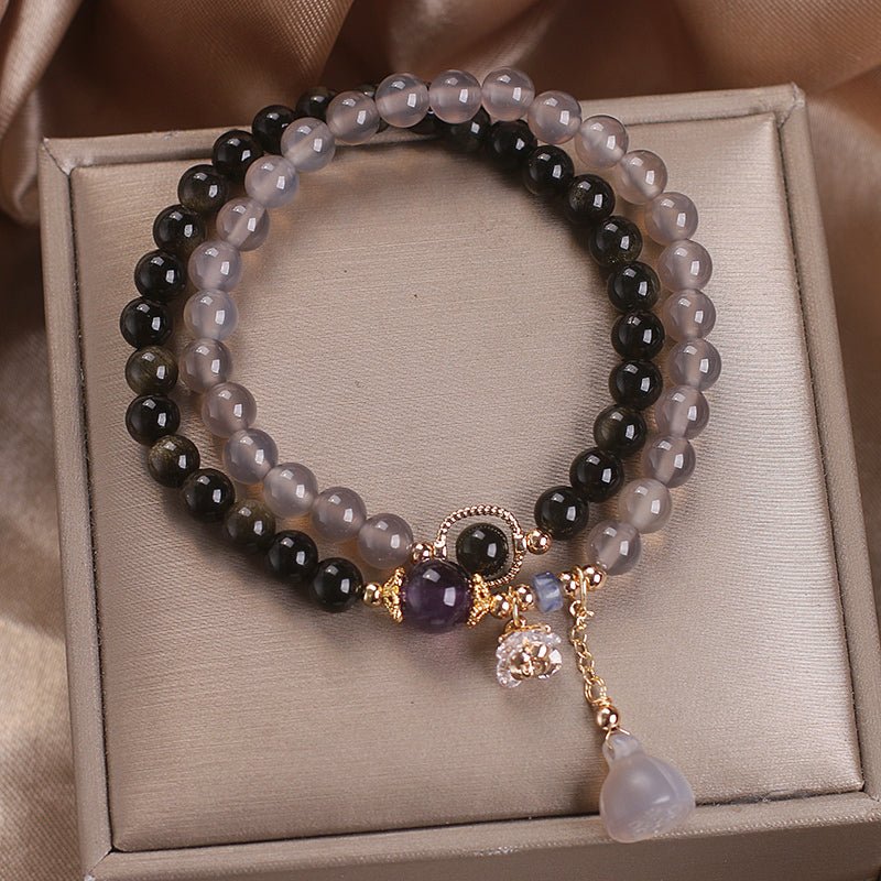 Bracelet Lotus Agate Obsidienne Double Tour Décoration Intérieure - Biloria