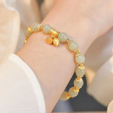 Bracelet Lotus Jade Ajustable Argent Plaqué Or Artisanal - Biloria