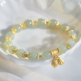 Bracelet Lotus Jade Ajustable Argent Plaqué Or Artisanal - Biloria