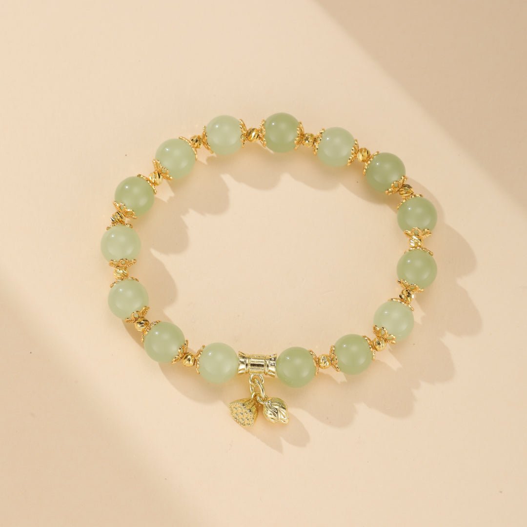 Bracelet Lotus Jade Ajustable Argent Plaqué Or Artisanal - Biloria