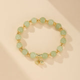 Bracelet Lotus Jade Ajustable Argent Plaqué Or Artisanal - Biloria