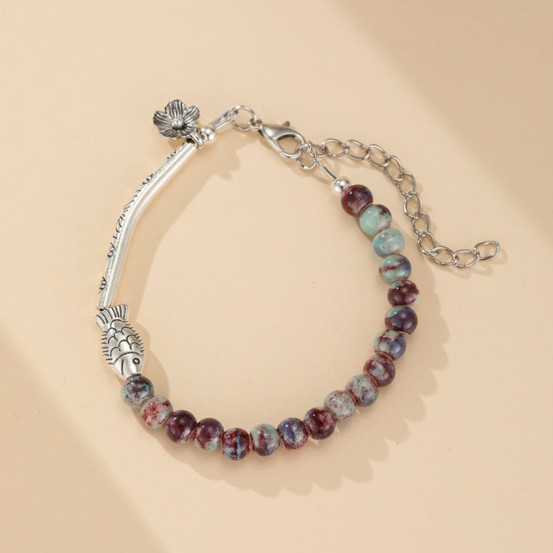 Bracelet Lotus Jaspe Poisson Argenté Protection Sagesse - Biloria