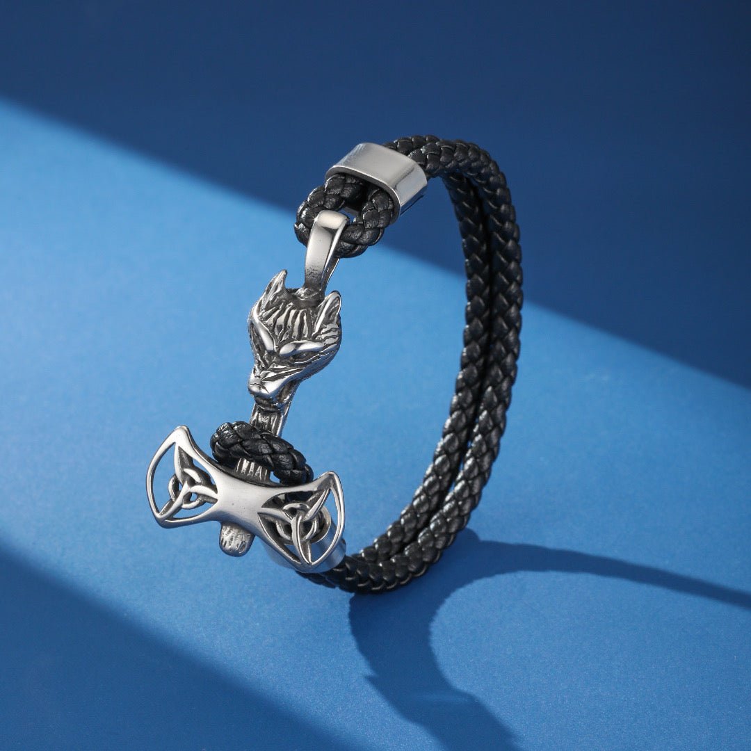 Bracelet Loup Cuir Noir Homme – Symbole Celtique - Biloria