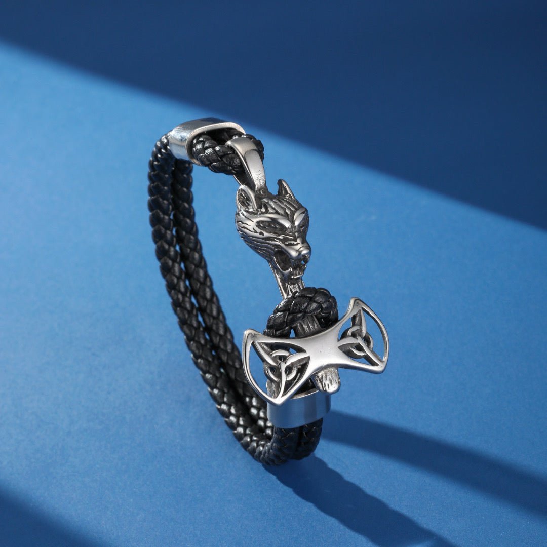 Bracelet Loup Cuir Noir Homme – Symbole Celtique - Biloria