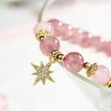 Bracelet Lune et Étoile Quartz Fraise Finesse – Bijou Feng Shui - Biloria