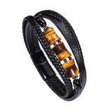 Bracelet Œil de Tigre Cuir Tressé – Protection Masculine - Biloria