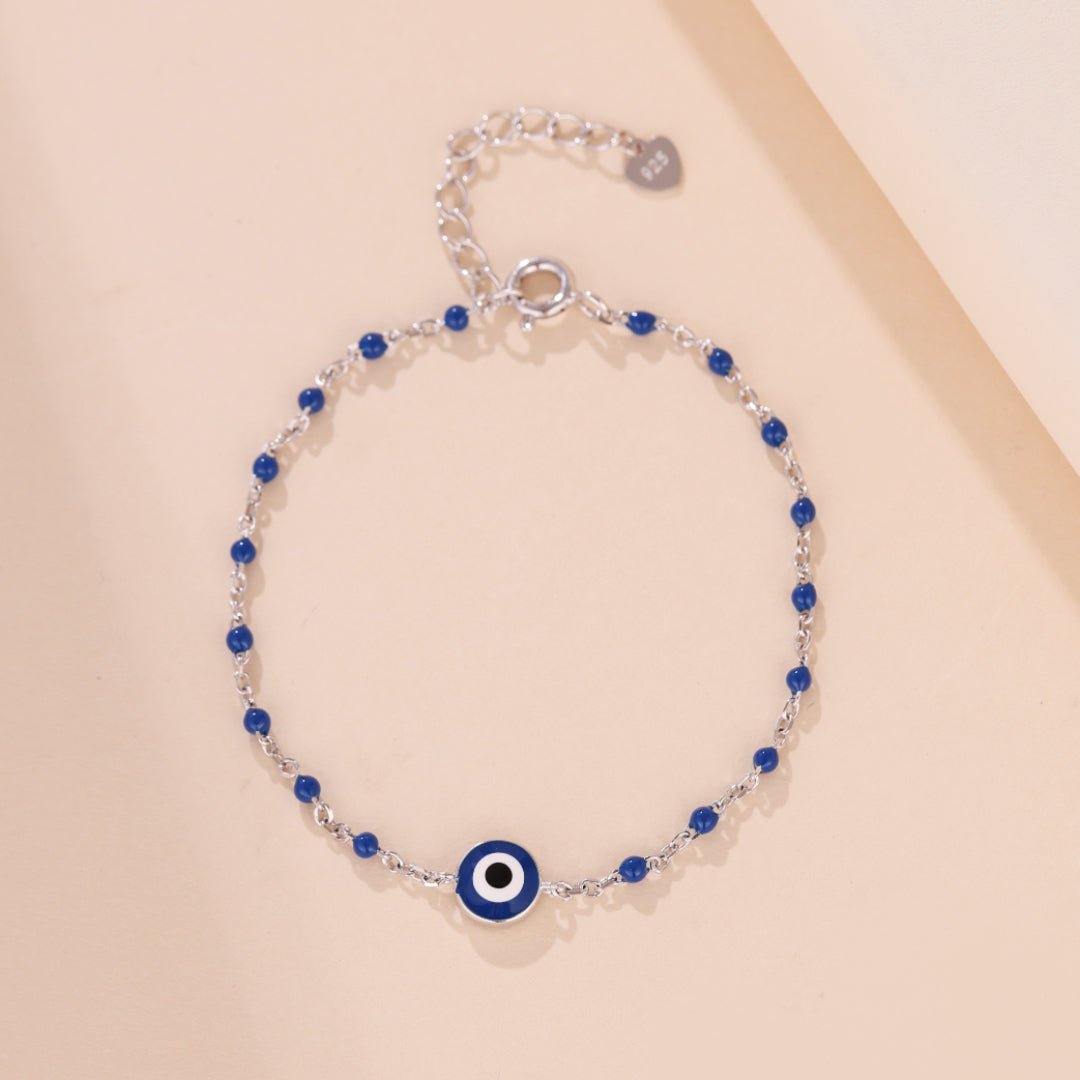 Bracelet Œil Protecteur Argent 925 Perles Bleues - Biloria