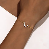 Bracelet Opale Croissant Lune Argent Plaqué Or 18K - Biloria