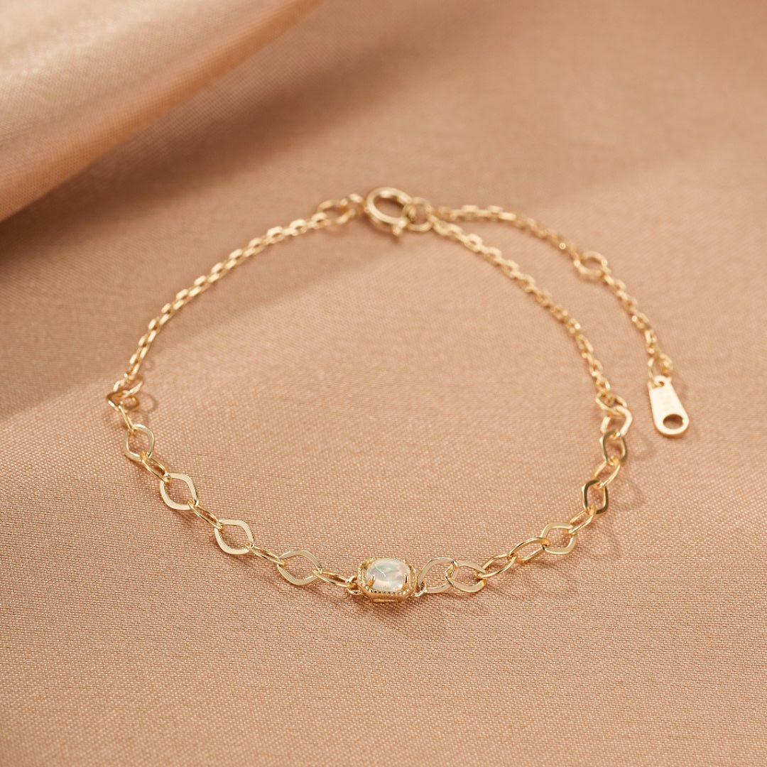 Bracelet Opale Irisée Argent Plaqué Or Féminin - Biloria