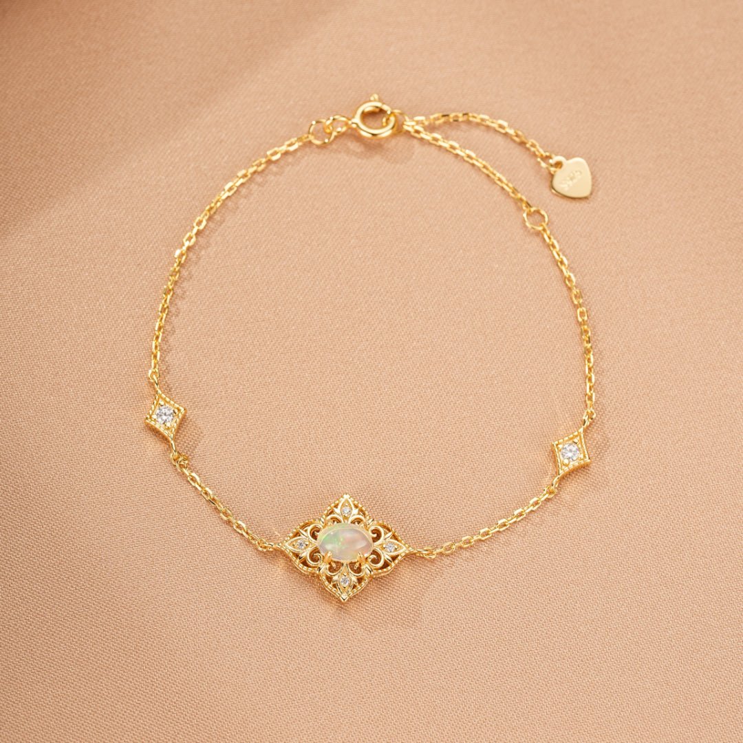 Bracelet Opale Naturelle Argent Plaqué Or 10K Lumière Bohème - Biloria
