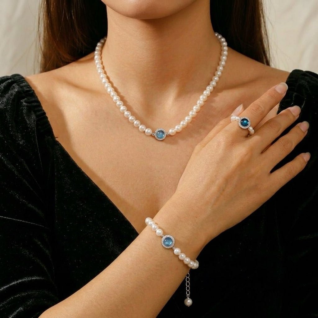 Bracelet Perle Aigue Marine Argent 925 Cadeau Harmonie - Biloria