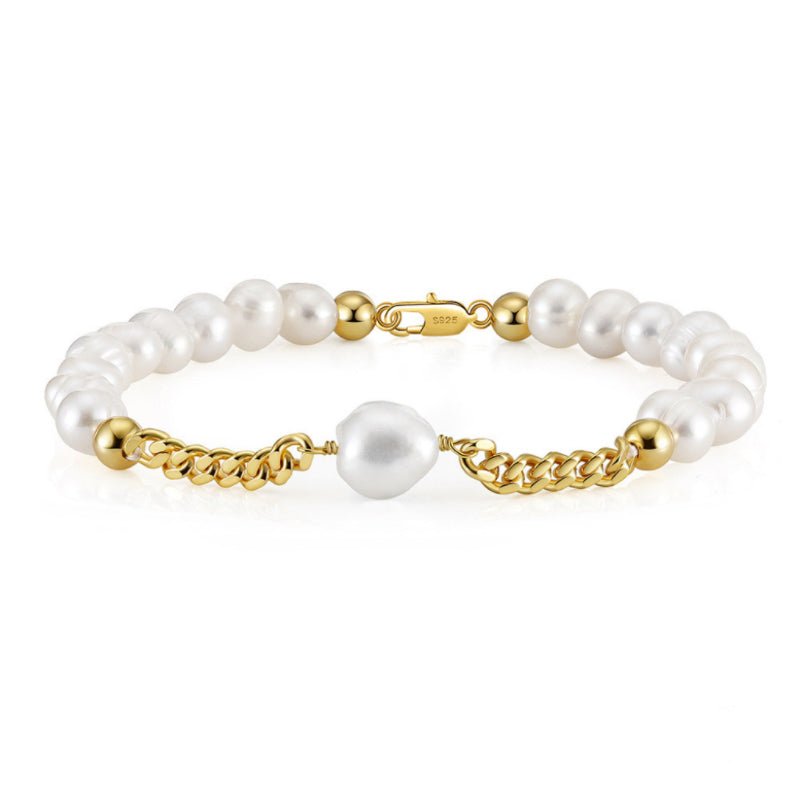 Bracelet Perle Homme Argent Plaqué Or 20,5 cm Cadeau - Biloria