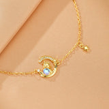 Bracelet Pierre de Lune Argent 925 avec Lune et Étoile, Cadeau Féminin - Biloria