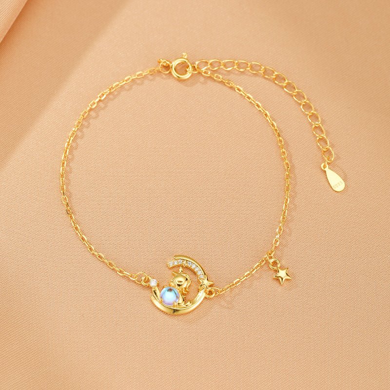 Bracelet Pierre de Lune Argent 925 avec Lune et Étoile, Cadeau Féminin - Biloria