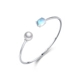 Bracelet Pierre de Lune et Perle Argent S925 Ajustable - Biloria
