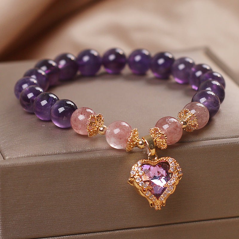 Bracelet pierres Améthyste et Quartz Fraise pour nouveau départ - Biloria