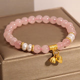 Bracelet Quartz Rose Lotus 8 mm – Ajustable 14-16 cm - Biloria