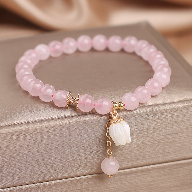 Bracelet Quartz Rose Tulipe - Bijou Cœur et Amour - Biloria