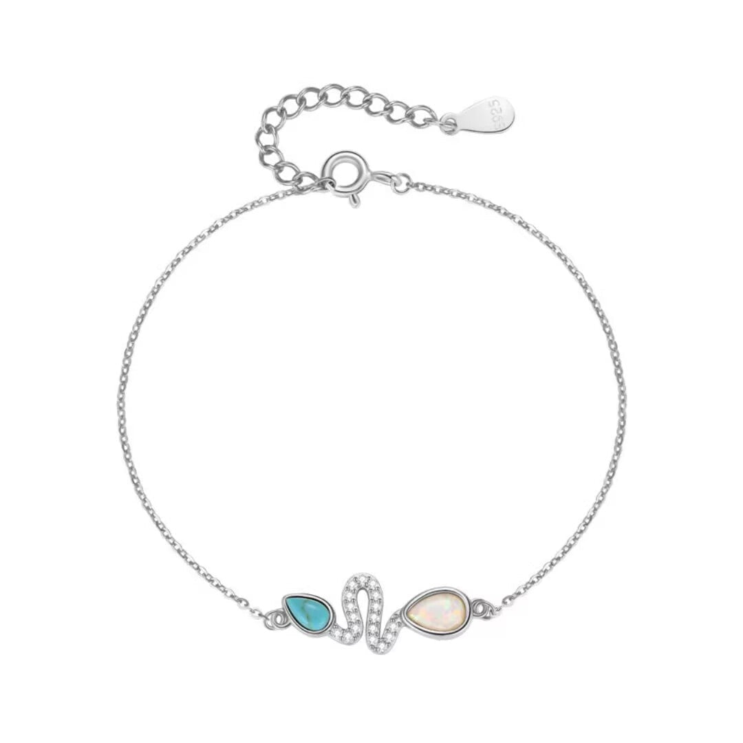 Bracelet Serpent Opale Turquoise Argent 925 Ajustable - Biloria