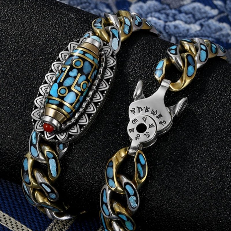 Bracelet Six Mantras Rotatif Argent 925 – Accessoire Spirituel Homme - Biloria