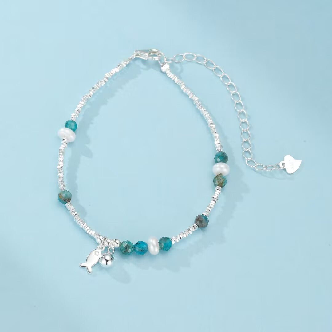 Bracelet Topaze Bleue Poisson Argent 925 Ajustable - Biloria