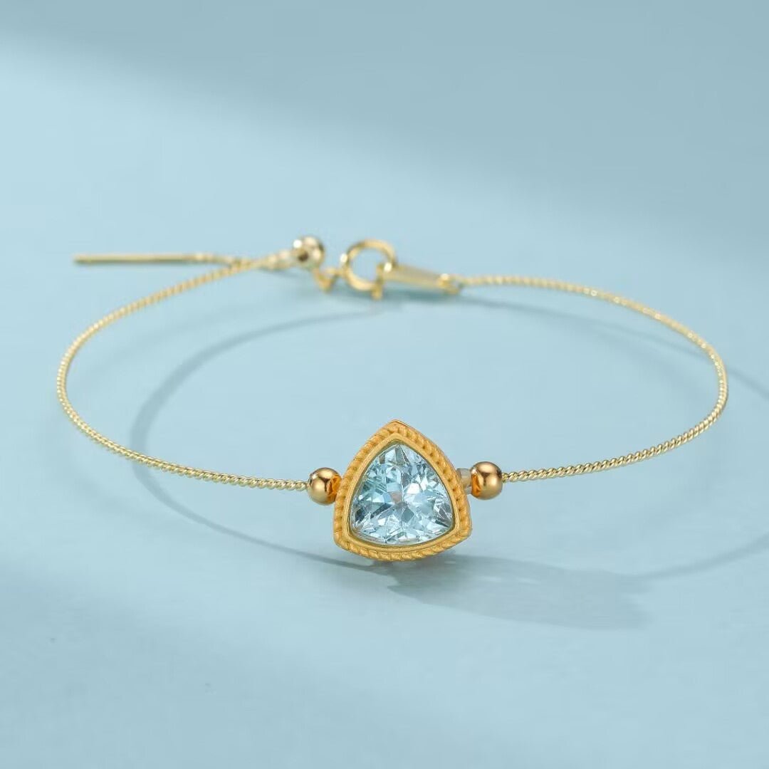 Bracelet Topaze Bleue Trilogie Céleste Argent Plaqué Or - Biloria