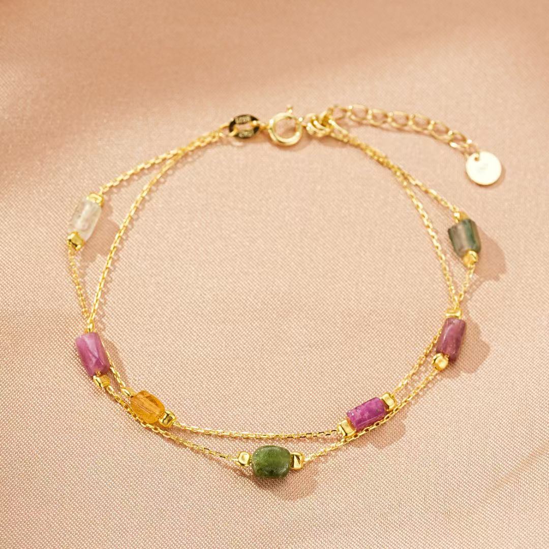 Bracelet Tourmaline Brute Argent Plaqué Or — Bijou Protecteur - Biloria