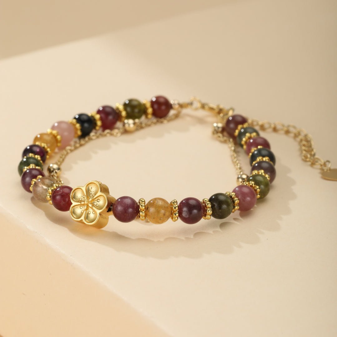 Bracelet Tourmaline et Sakura, Bijou Ajustable Protection - Biloria