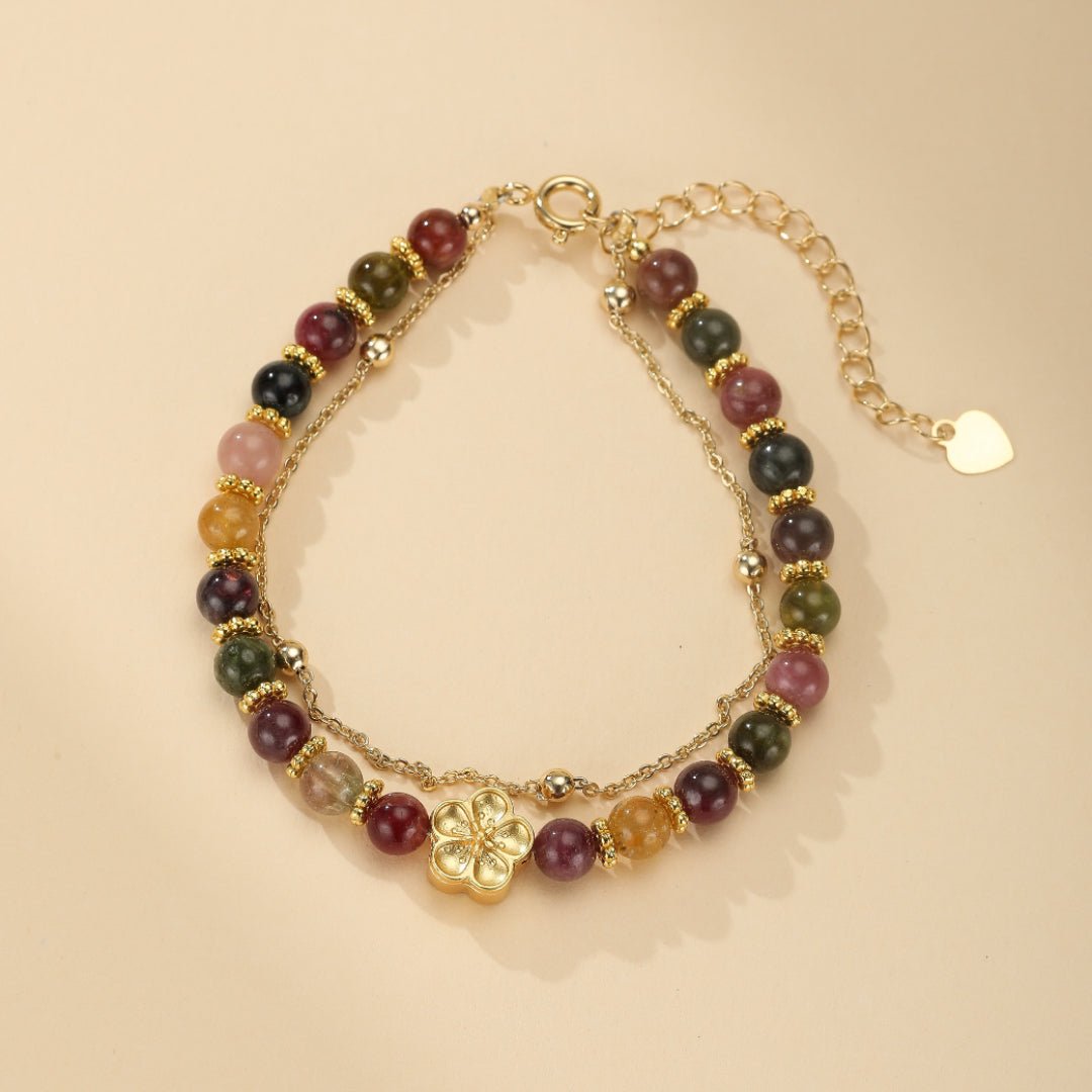Bracelet Tourmaline et Sakura, Bijou Ajustable Protection - Biloria
