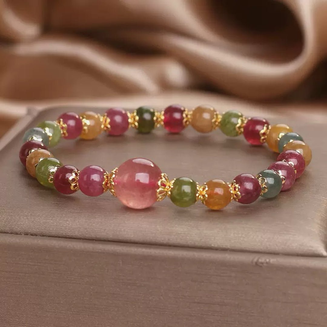 Bracelet Tourmaline Multicolore et Quartz Fraise - Éclat et Sérénité - Biloria