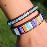 Bracelet Wrap 7 Chakras en Cuir Végétal et Acier Inoxydable - Biloria