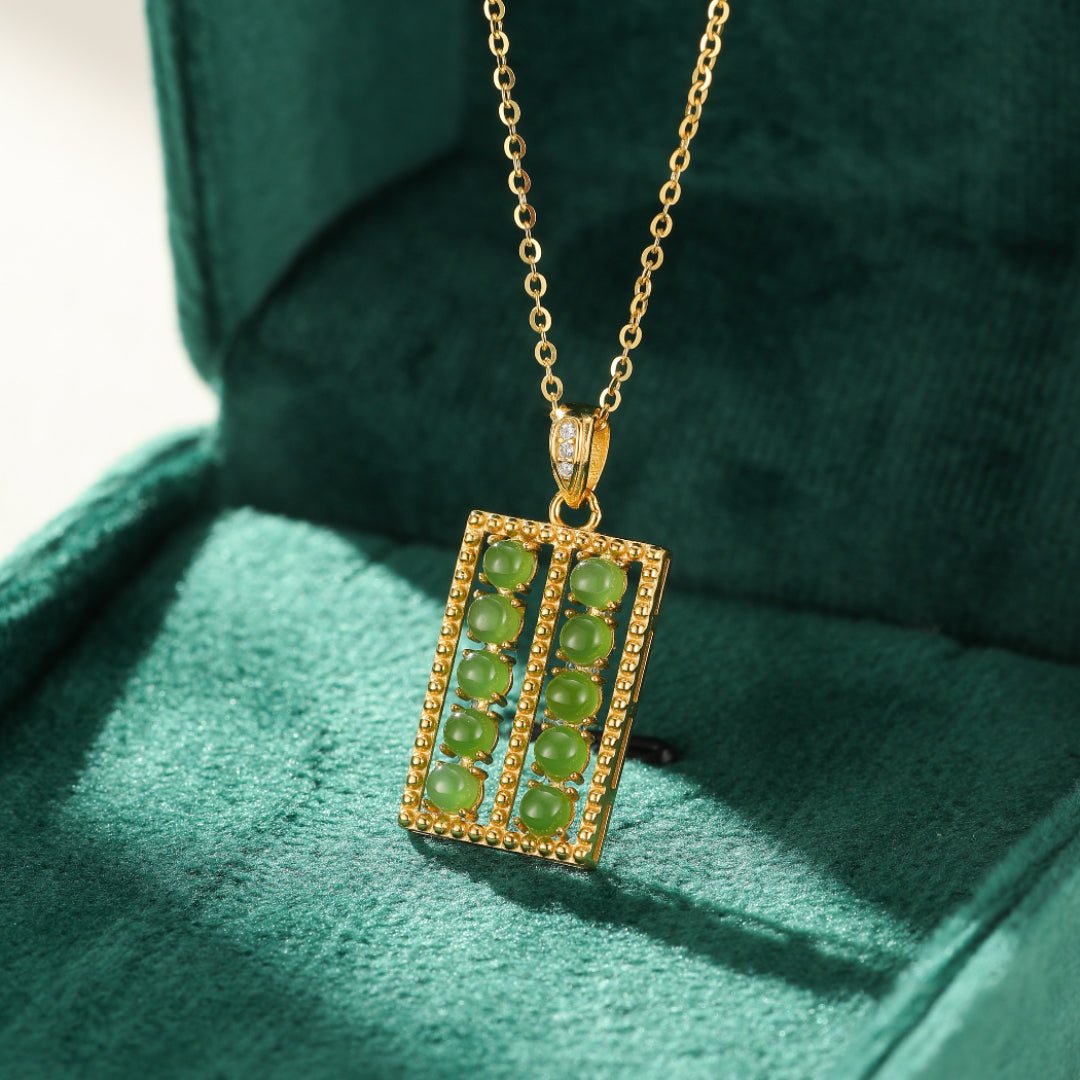 Collier Abaque de Fortune en Jade et Argent Plaqué Or - Biloria
