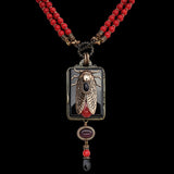 Collier Agate Noir Cigale Laiton Bambou de Mer Vintage - Biloria