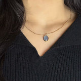 Collier Aigue Marine Acier Titane Plaqué Or 18K - Biloria
