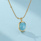 Collier Aigue Marine Acier Titane Plaqué Or 18K - Biloria