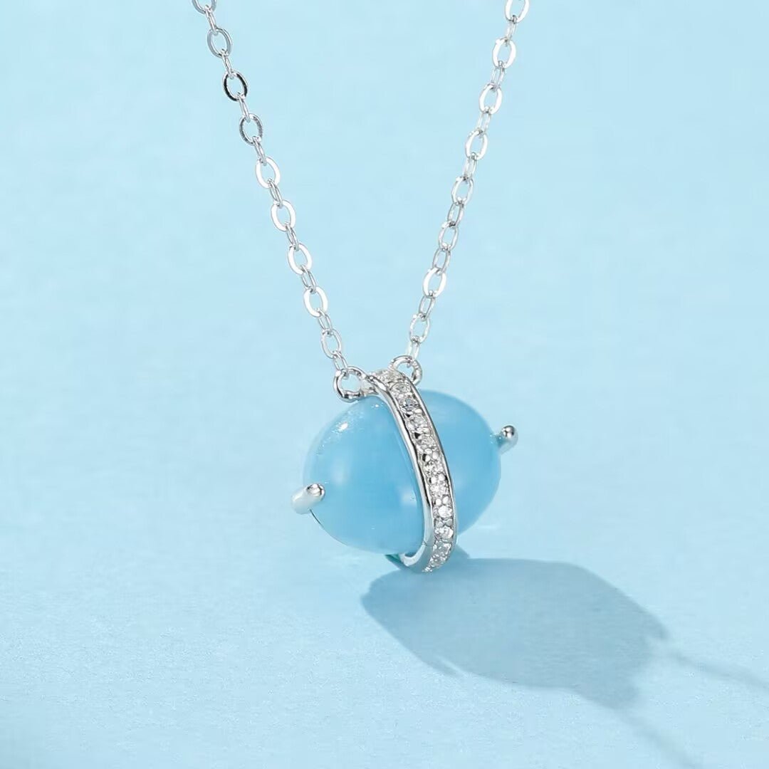 Collier Aigue Marine en Argent Plaqué Or 14K – Méditation et Sérénité - Biloria