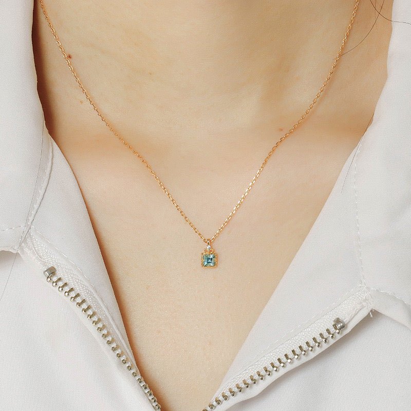 Collier Aigue Marine et Zircon en Argent Plaqué Or – Taille Réglable - Biloria