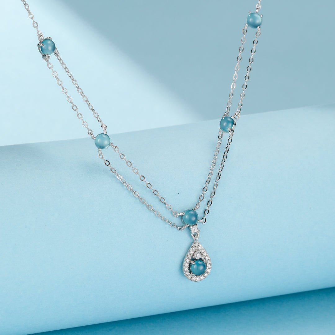 Collier Aigue-marine Larme de Sirène Argent 925 Bijou Tendance Bureau - Biloria