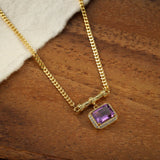 Collier Améthyste Carré Violet - Argent Plaqué Or Spirituel - Biloria