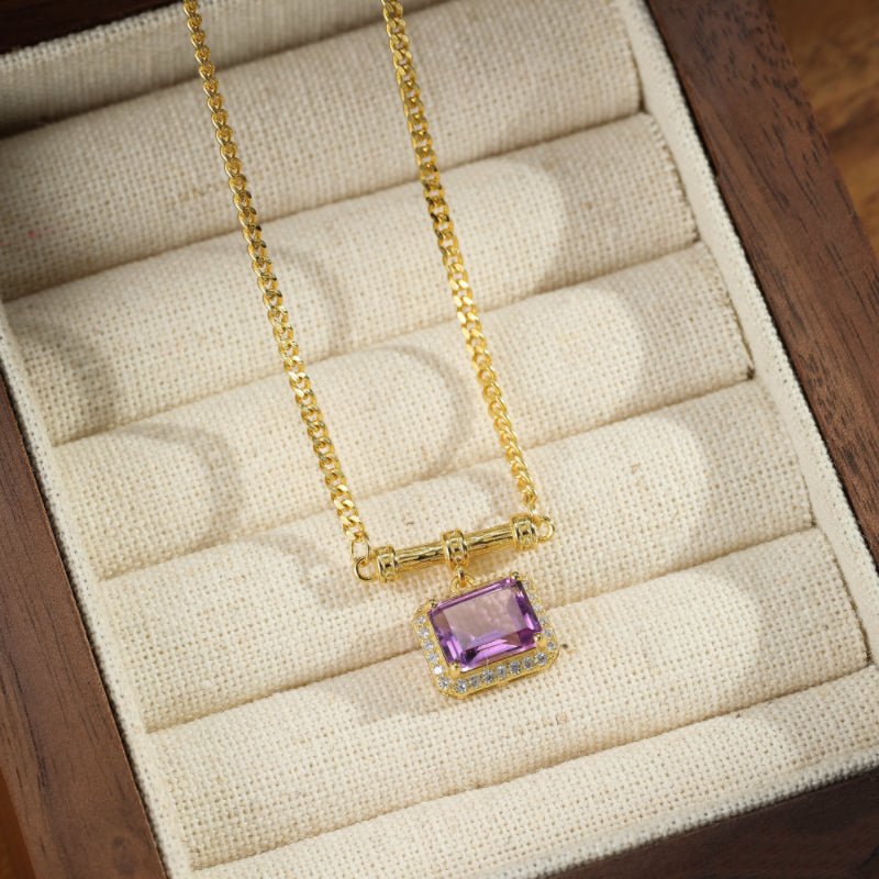 Collier Améthyste Carré Violet - Argent Plaqué Or Spirituel - Biloria