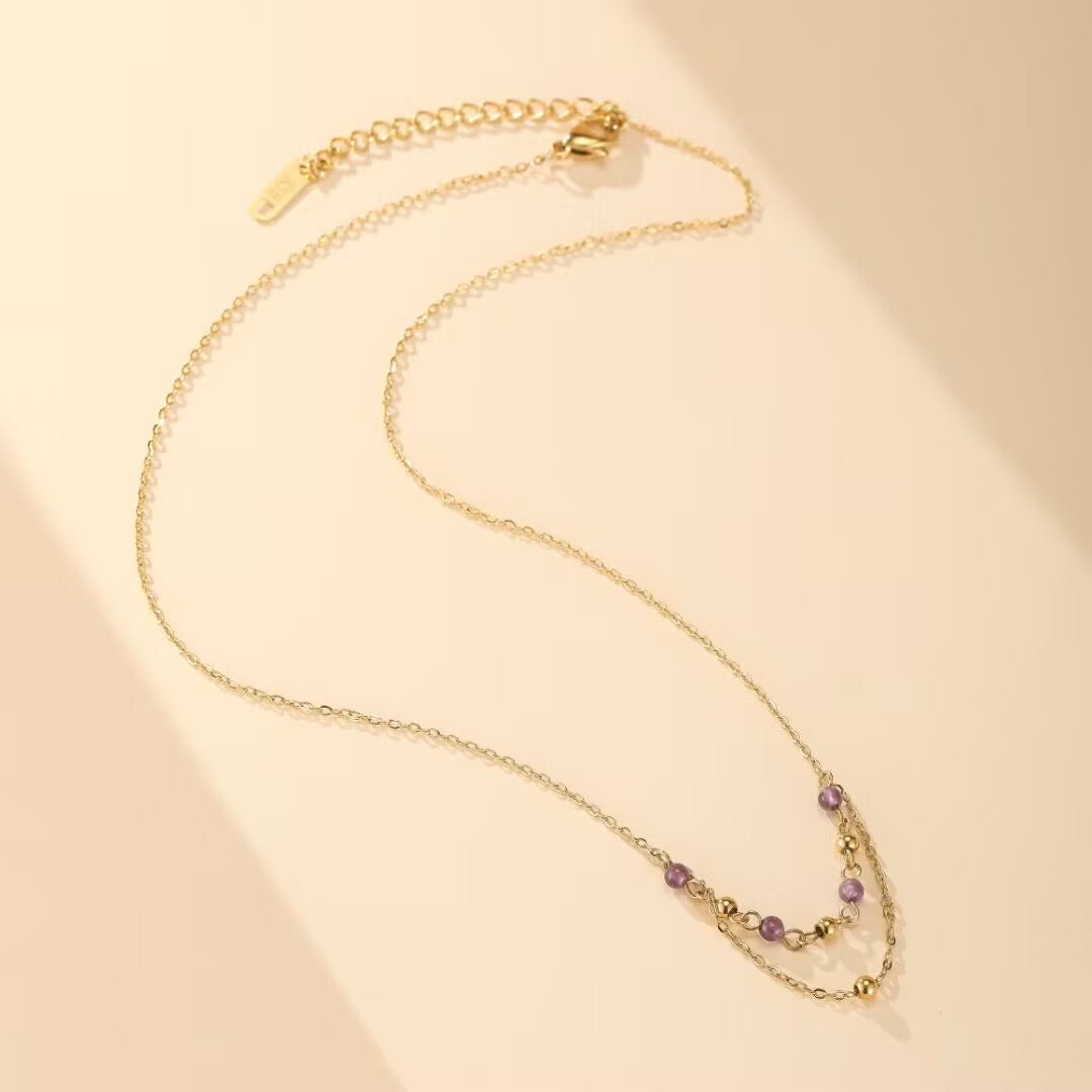 Collier Améthyste double chaîne dorée - Biloria