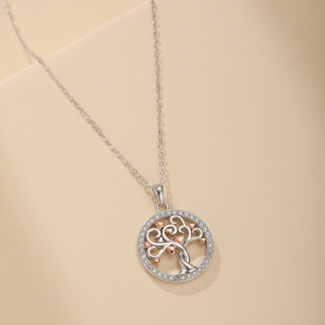 Collier Arbre de Vie Argent 925 avec Cœurs et Zircons - Biloria